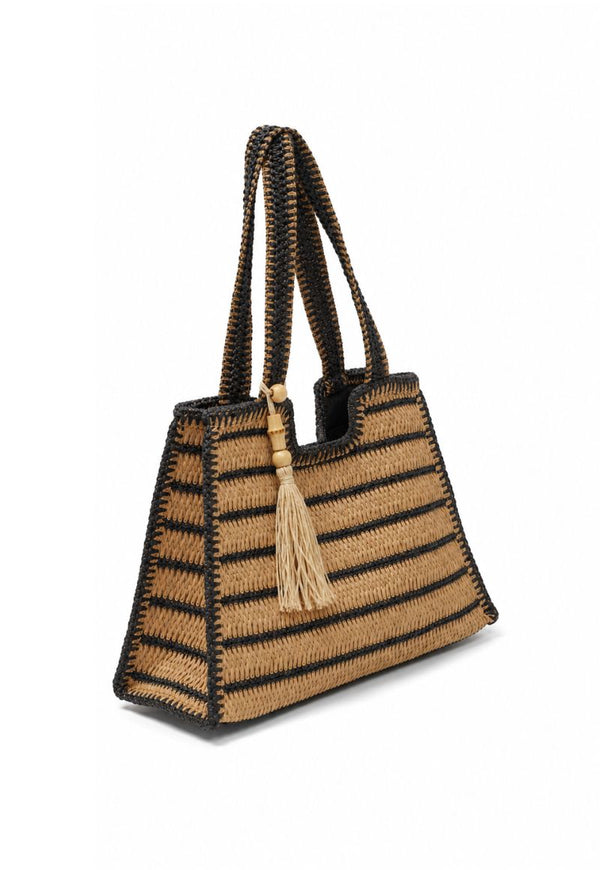Cartera Rafia Stripes Black